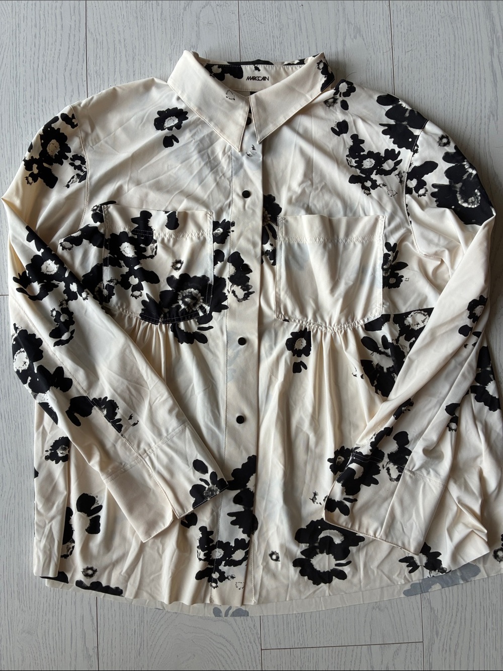 Marc Cain Cream & Black Floral Button-Front Blouse